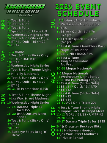Darana Raceway - Hebron 2026 Event Schedule